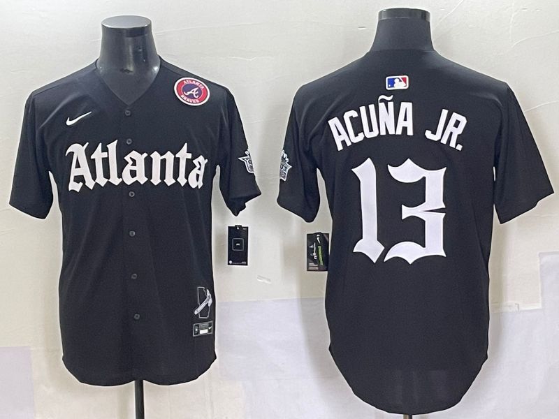 Men 2025 Atlanta Braves #13 Acuna jr Black Five generations Joint Name Nike MLB Jersey style 11->atlanta braves->MLB Jersey